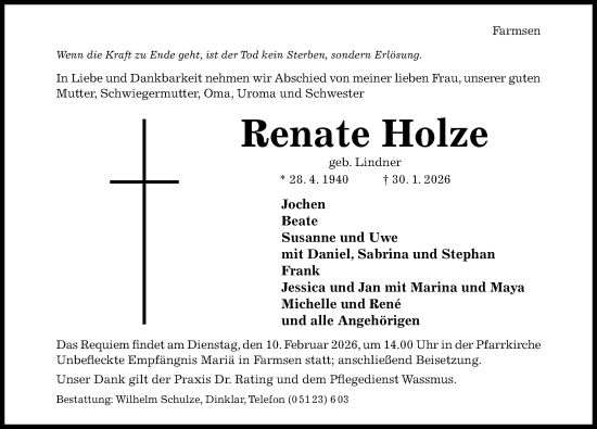 Traueranzeige von Renate Holze von Hildesheimer Allgemeine Zeitung