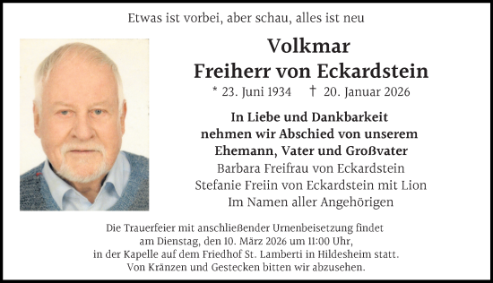 Traueranzeige von Volkmar Freiherr von Eckardstein von Hildesheimer Allgemeine Zeitung