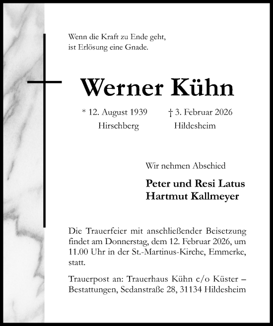 Traueranzeige von Werner Kühn von Hildesheimer Allgemeine Zeitung